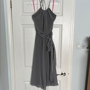 Isaac Mizrahi Black and White Striped Midi Dress